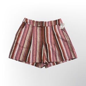 Maurices Striped Linen Blend High Waisted Shorts Women's Size 8 Pink Brown Beige